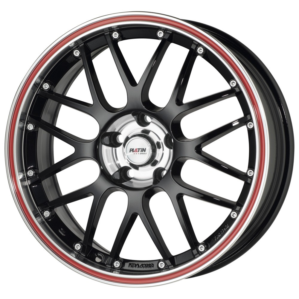 PLATIN P 61 noir brillant, rebord poli, contour rouge