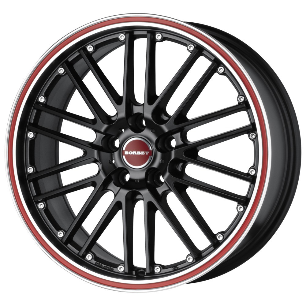BORBET CW2 noir brillant, rebord poli, contour rouge